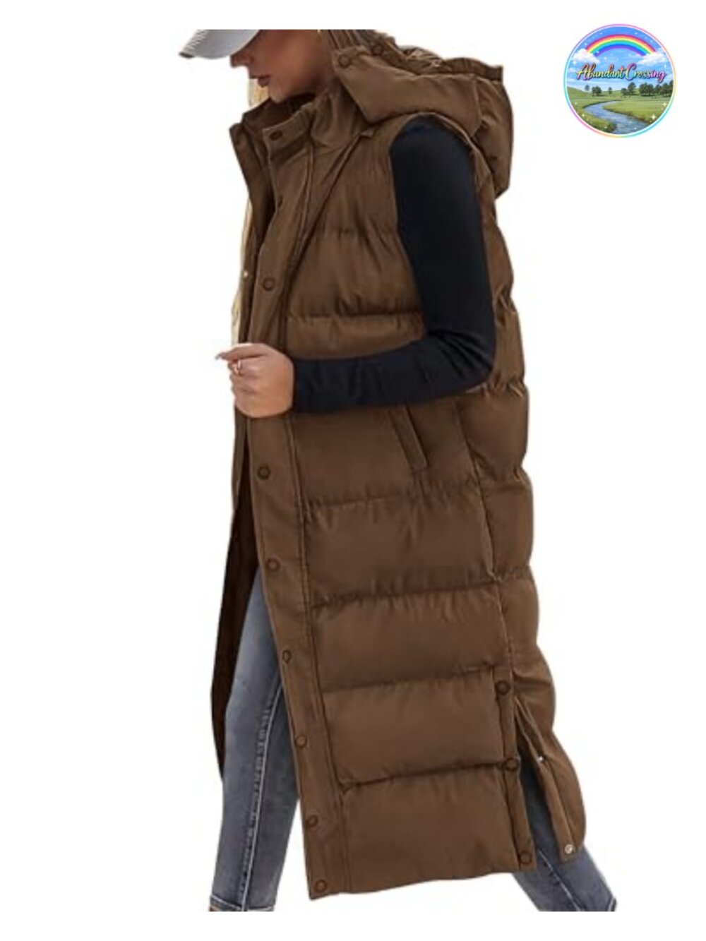 Women's Quilted Long Hooded Puffer Vest Sleeveless Winter Coat